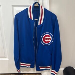 CUBS Vintage The Pyramid Collection Blue Varsity Bomber Jacket with Team Spirit